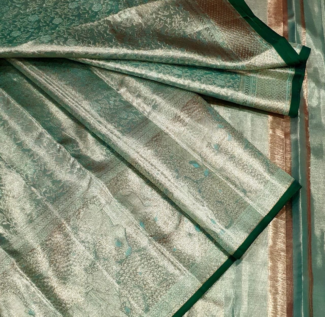 Emerald Green Silver Zari Pure Kanchipuram Silk Saree